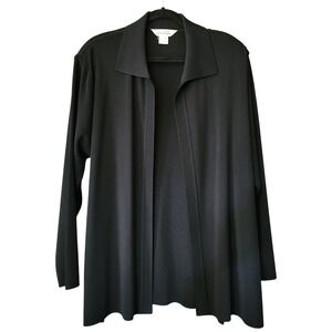 MISOOK‎ Open Front Knit Cardigan Jacket Black Size XL Long Sleeves Collared